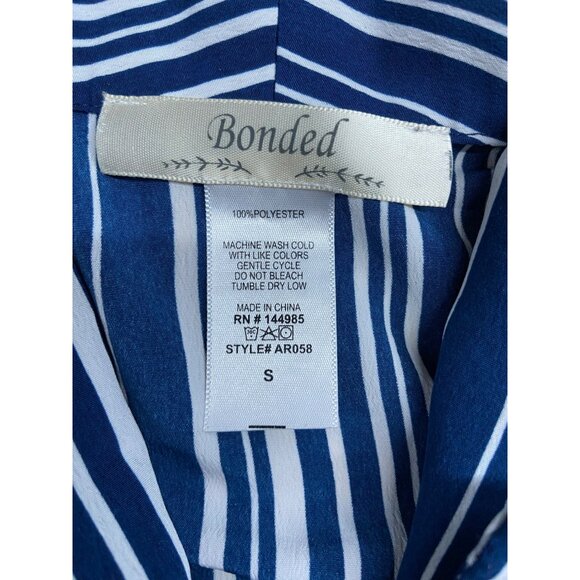 Bonded Womens Jumpsuit Small Navy White Striped Elastic Wais Wide-Leg Boho - Picture 3 of 7